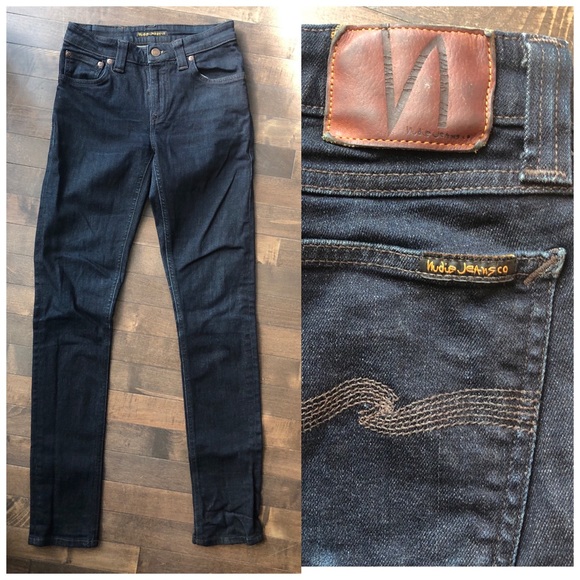 Nudie Jeans Dark Wash Lin Dry Steel Skinny Jeans Size 25 - Picture 2 of 12
